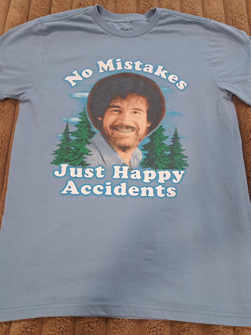 Bob Ross Light Blue Just Happy Accidents T-Shirt Size Medium